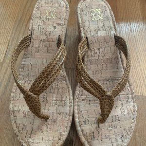 NY&CO Cork Pattern Thong Wedge Sandals